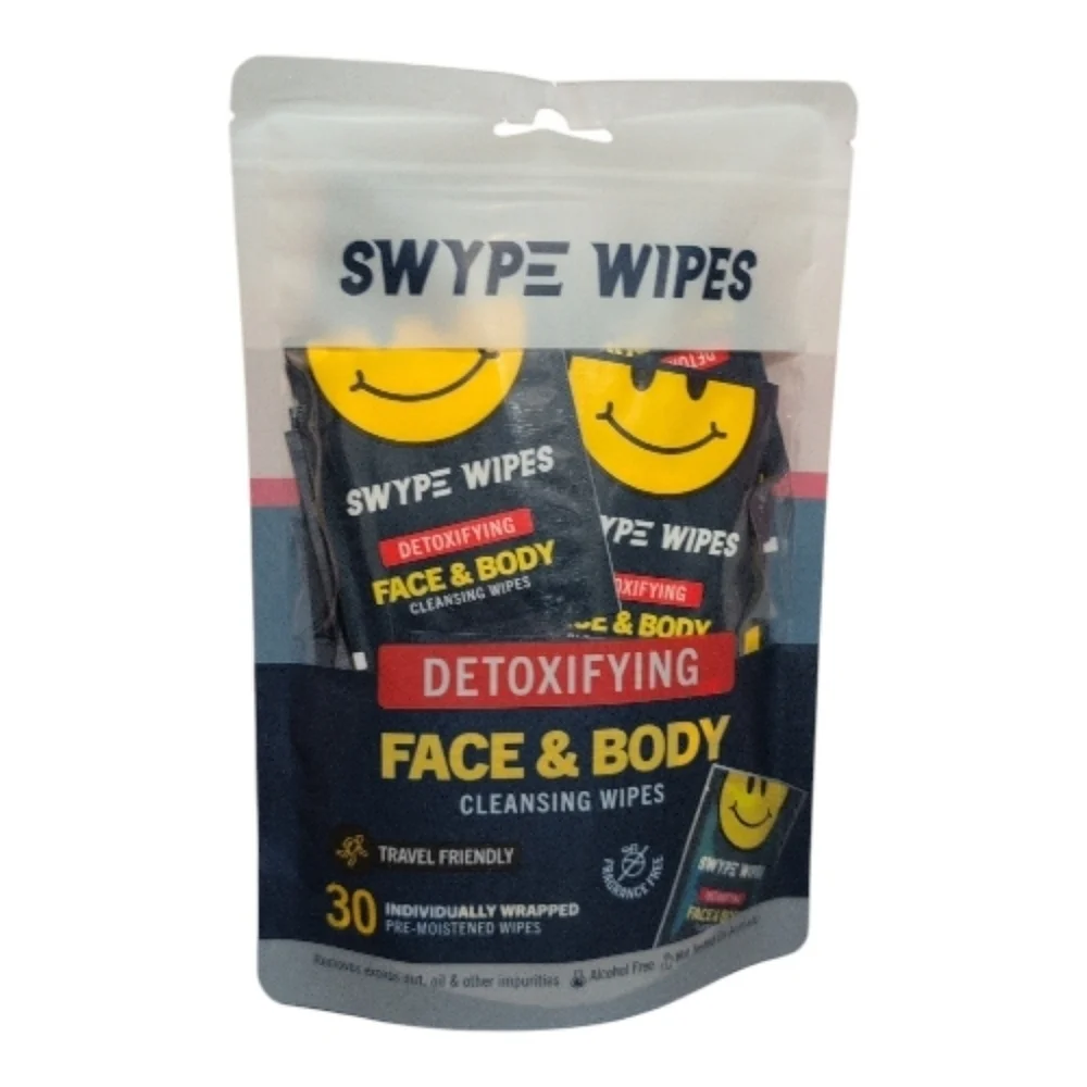 Swype Wipes Detoxifying Face & Body Cleansing Wipes 30 Pack Travel Gym